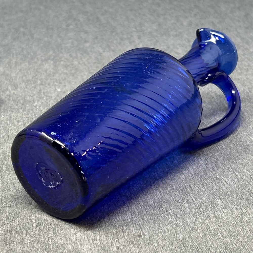 OOAK Cobalt Blue Glass Decanter Cruet Bottle Stopper Optic Swirl Applied Handle - Picture 9 of 14